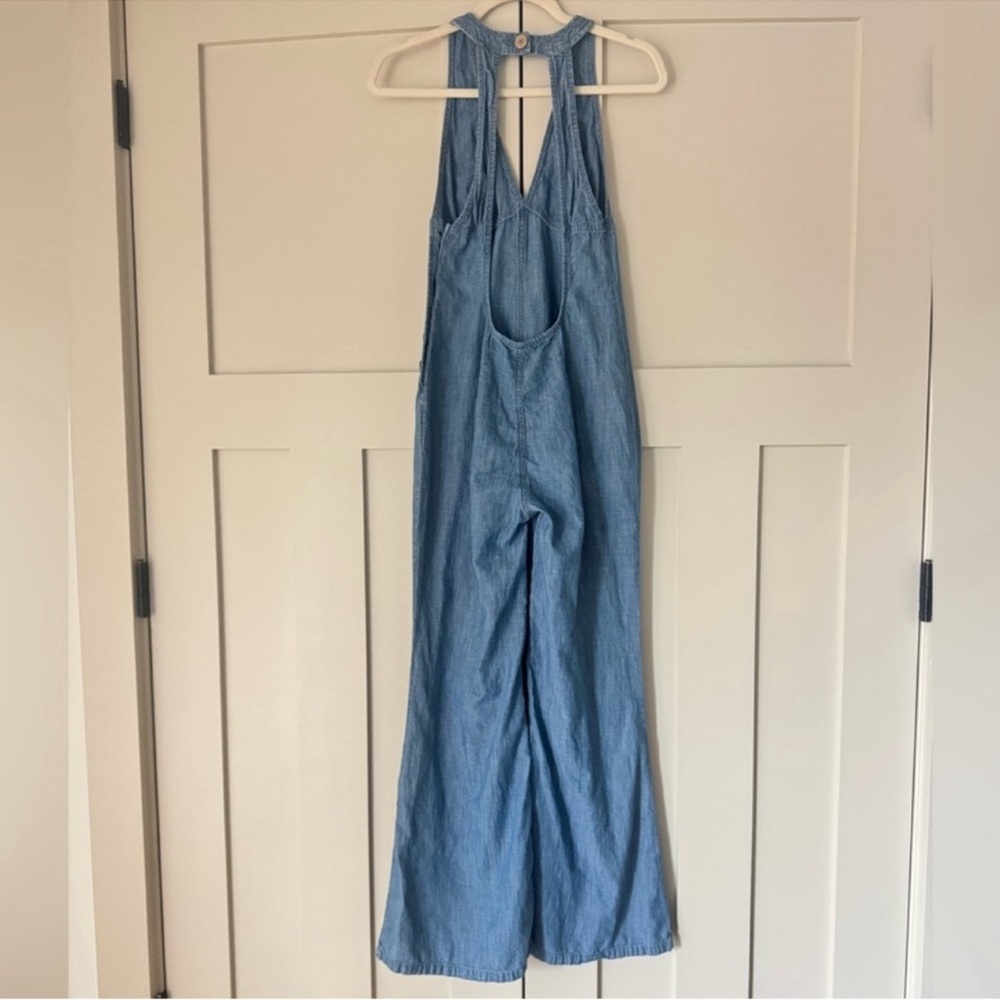 FREE PEOPLE DANCE ALL NIGHT CUT OUT BACKLESS DENIM JUMPSUIT size 0 - Picture 9 of 9